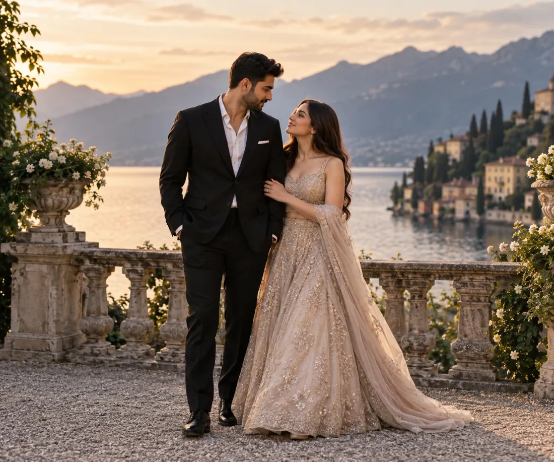 The couple at a balustrade above the water